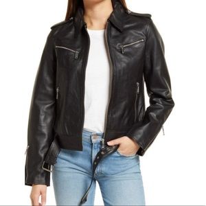 NEW Sam Edelman Single Breasted Genuine Leather Black Moto Jacket Size Medium